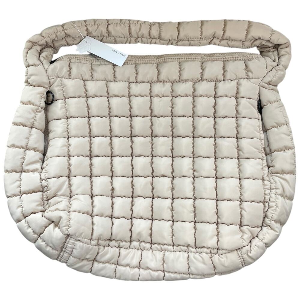 Street Level Cleo Ivory large quilted nylon puffer tote bag NWT & dust bag - Picture 2 of 10